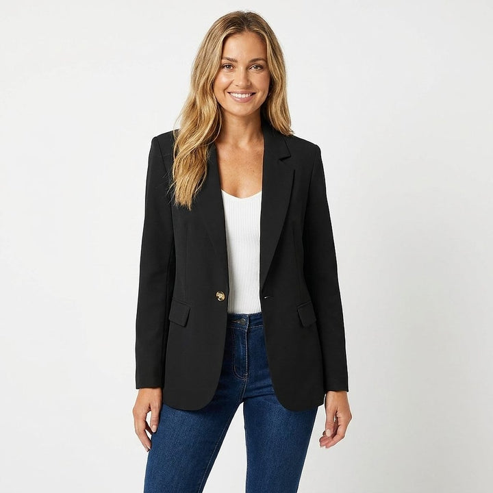 Women's Notch Lapel Tailored Blazer in Black, front view