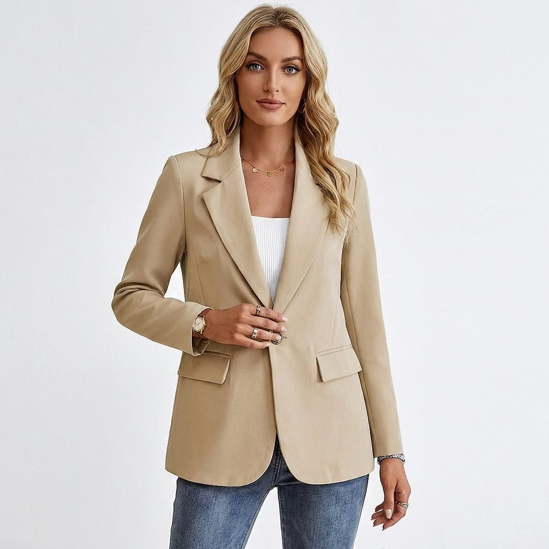 Women's Notch Lapel Tailored Blazer in Beige, front view