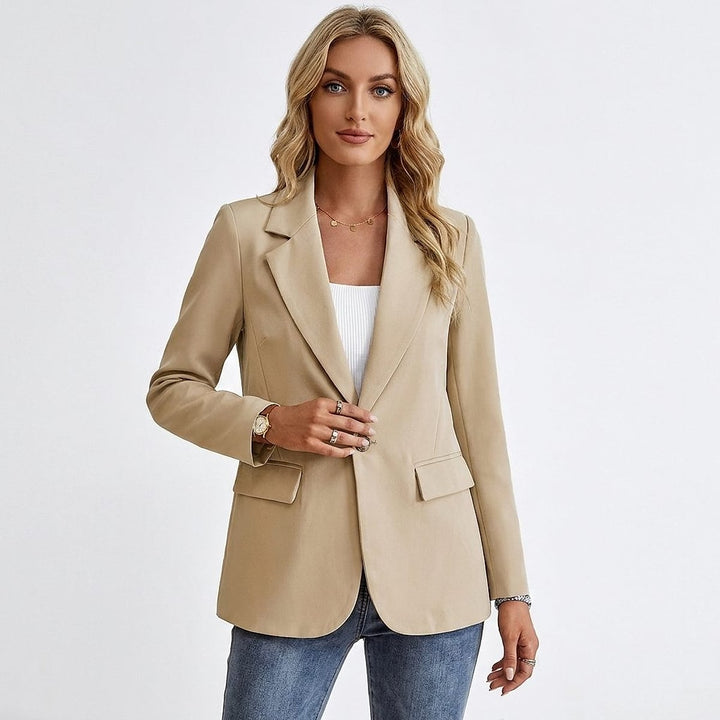 Women's Notch Lapel Tailored Blazer in Beige, front view