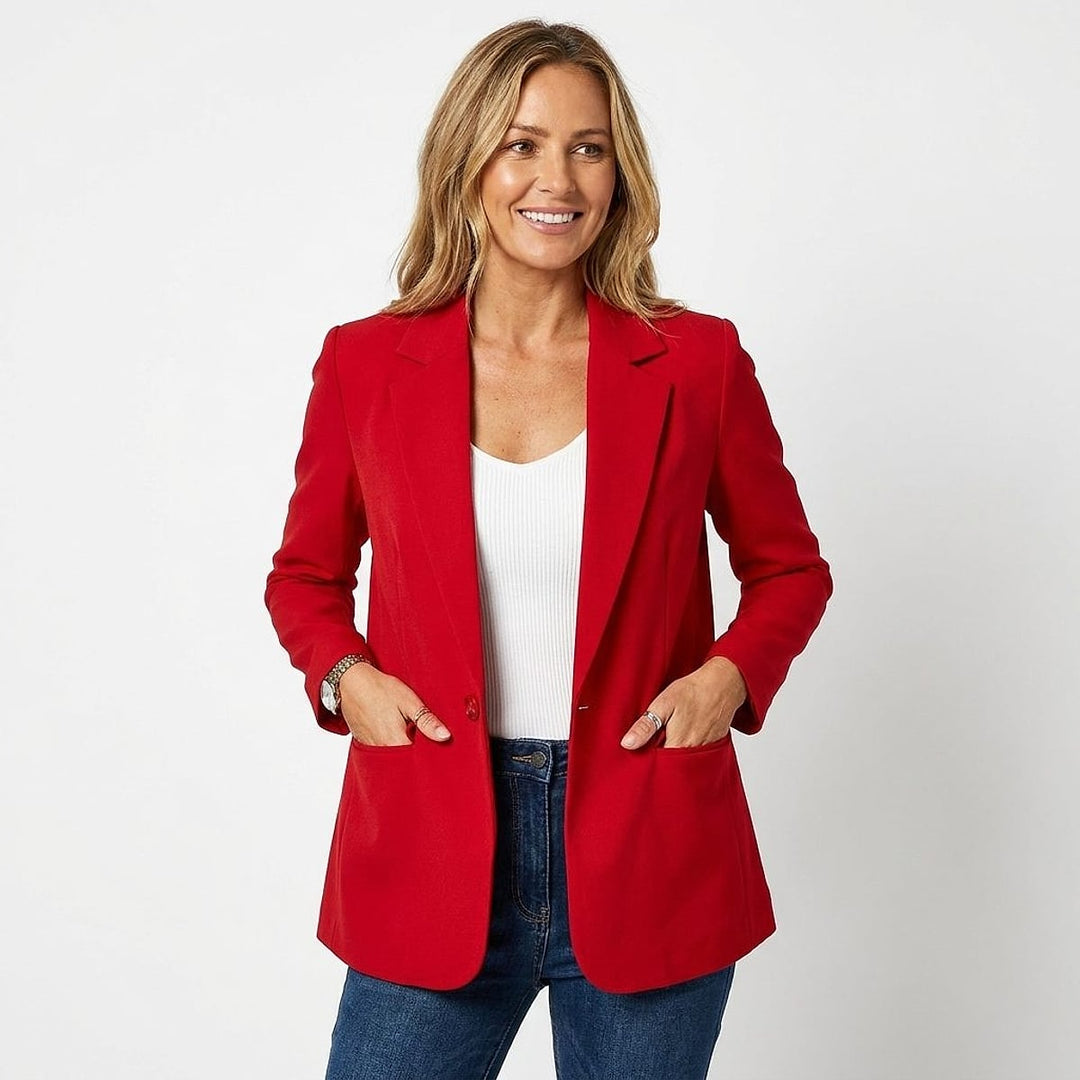 Women's Notch Lapel Tailored Blazer in Red, front view