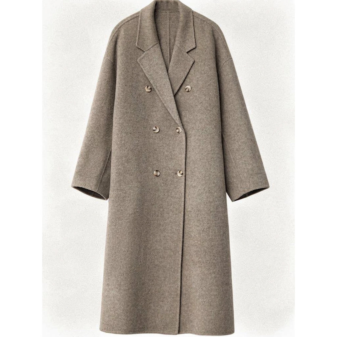 Women's Double Breasted Wool Coat in Brown, front view