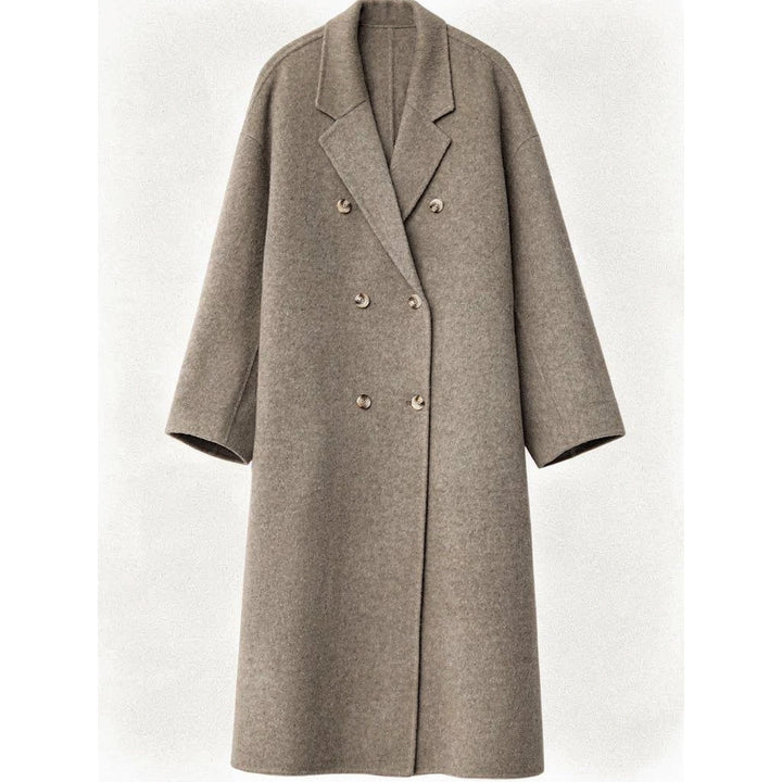 Women's Double Breasted Wool Coat in Brown, front view