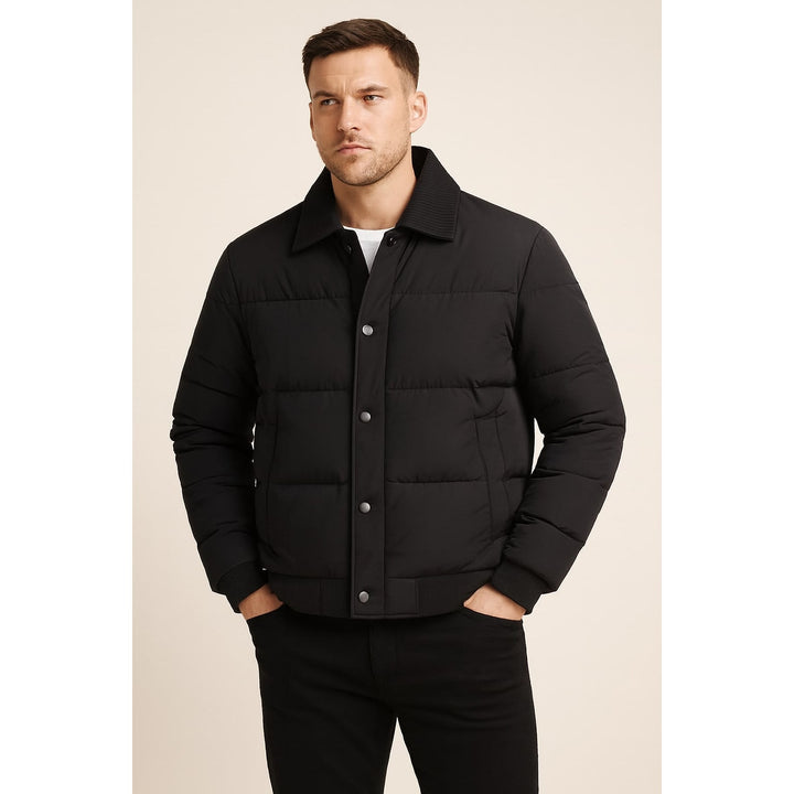 Men's Quilted Jacket in Black, front view