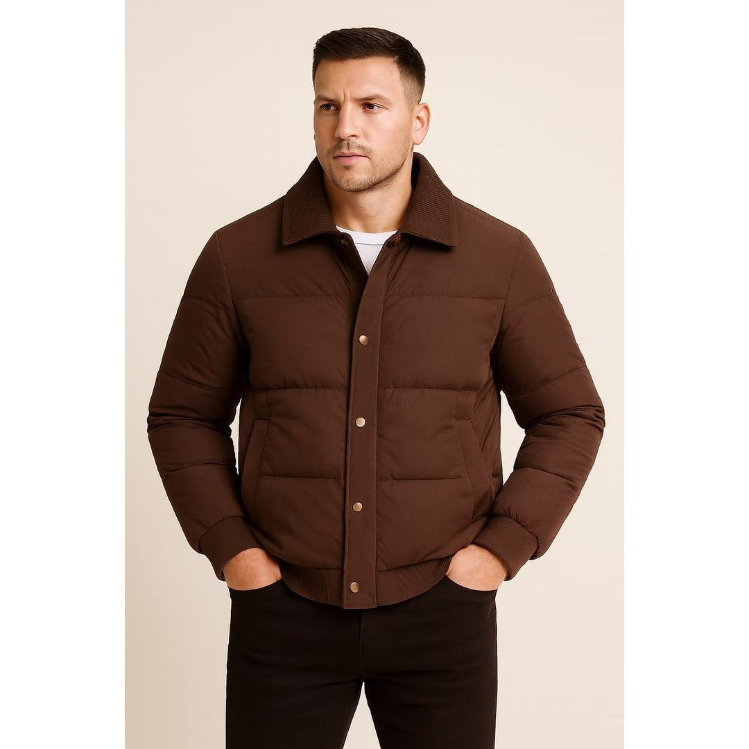 Men's Quilted Jacket in Brown, front view