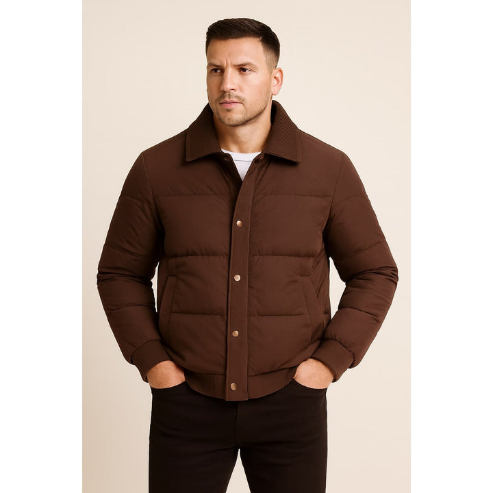 Men's Quilted Jacket in Brown, front view