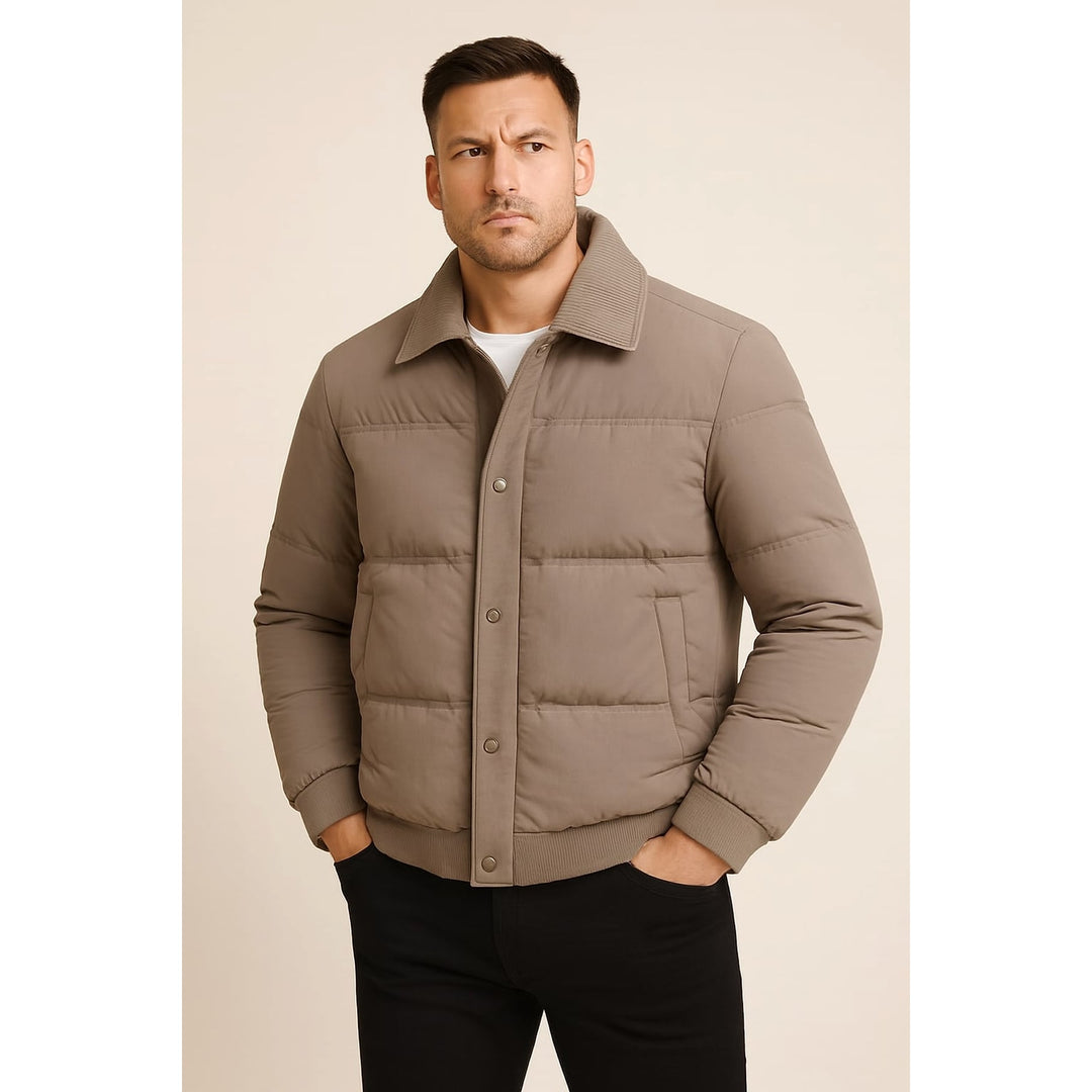 Men's Quilted Jacket in Beige, front view