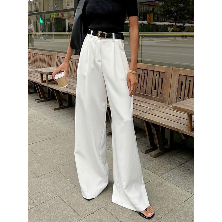 Women’s Pleated Wide Leg Pants in White, front view