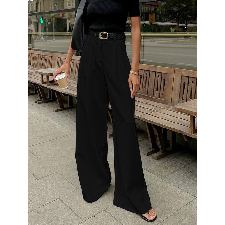 Women’s Pleated Wide Leg Pants in Black, front view