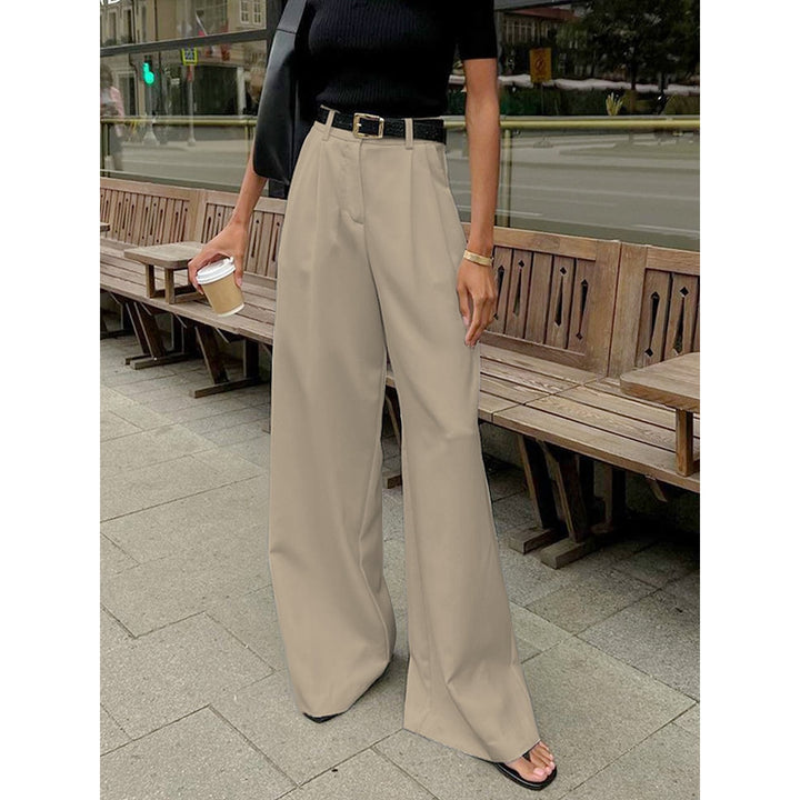 Women’s Pleated Wide Leg Pants in Khaki, front view