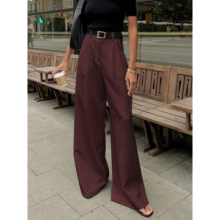 Women’s Pleated Wide Leg Pants in Burgundy, front view