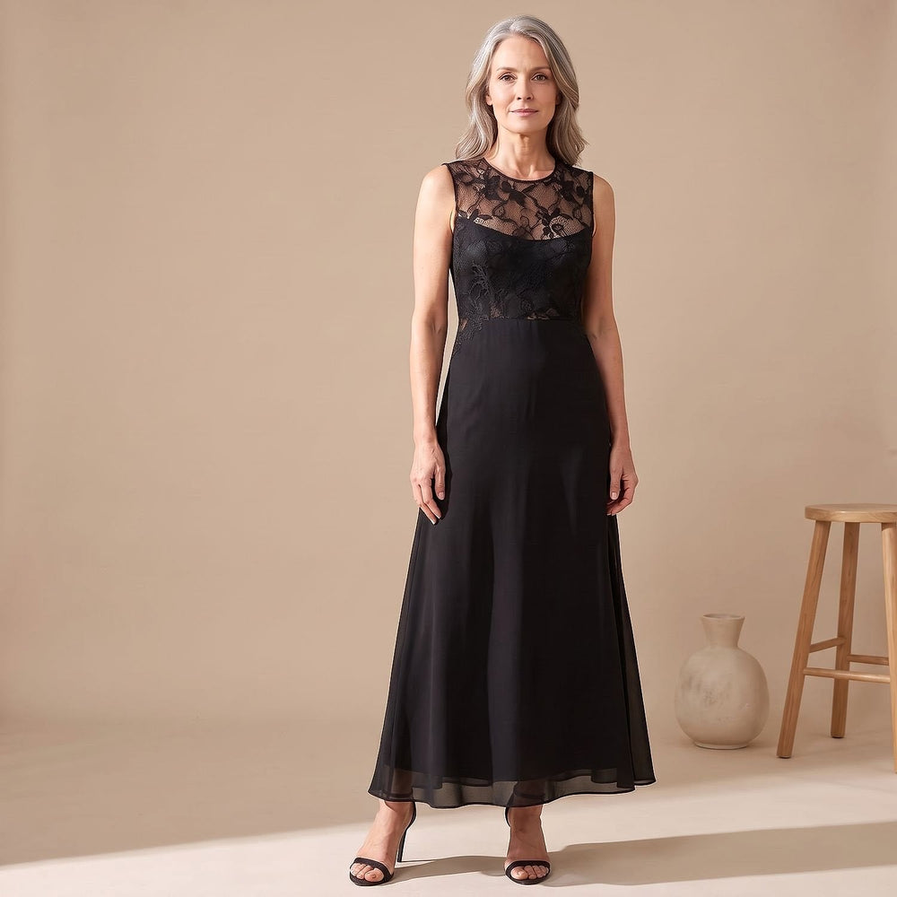 Women's Black Lace Maxi Dress, front view 2
