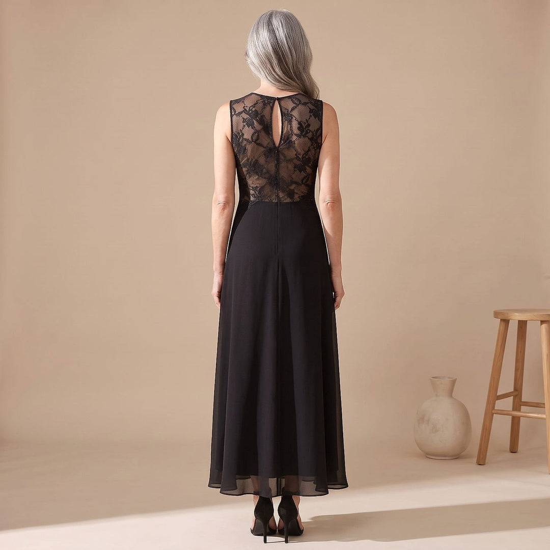 Women's Black Lace Maxi Dress, back view