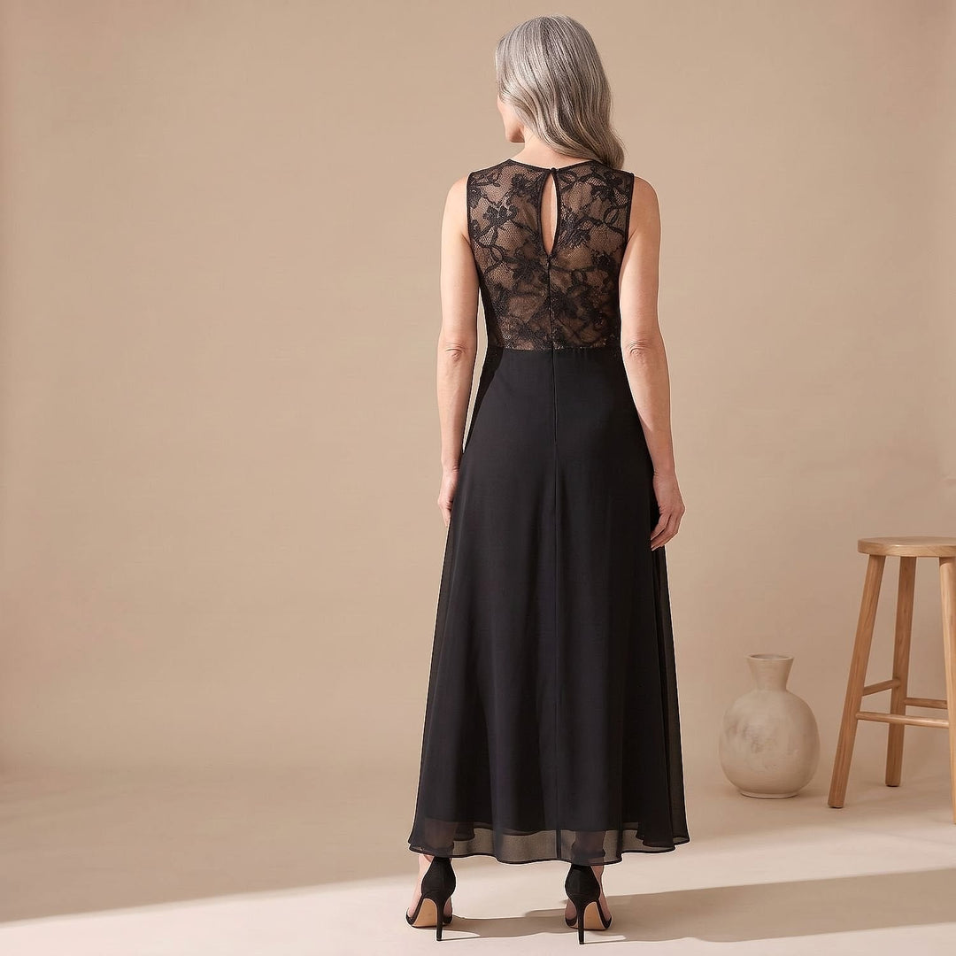 Women's Black Lace Maxi Dress, back view 2