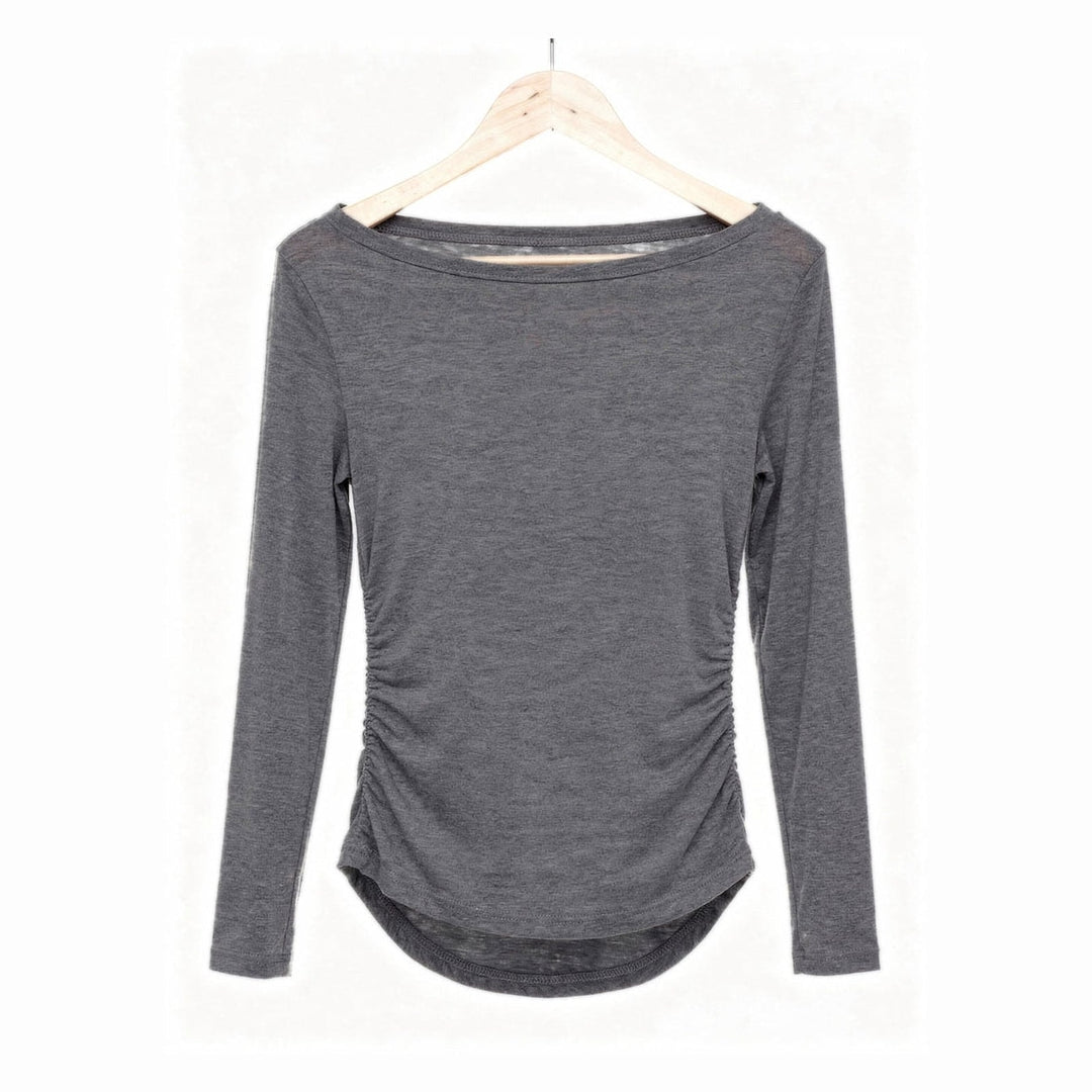 Women's Boat Neck Top in Gray, front view