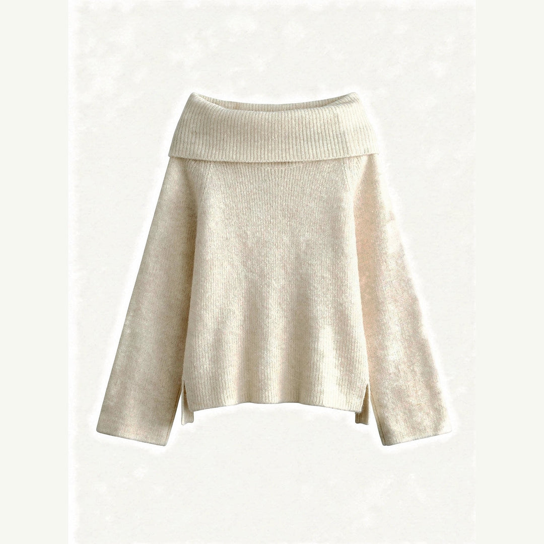 Women's Off Shoulder Knit Top in Cream, front view