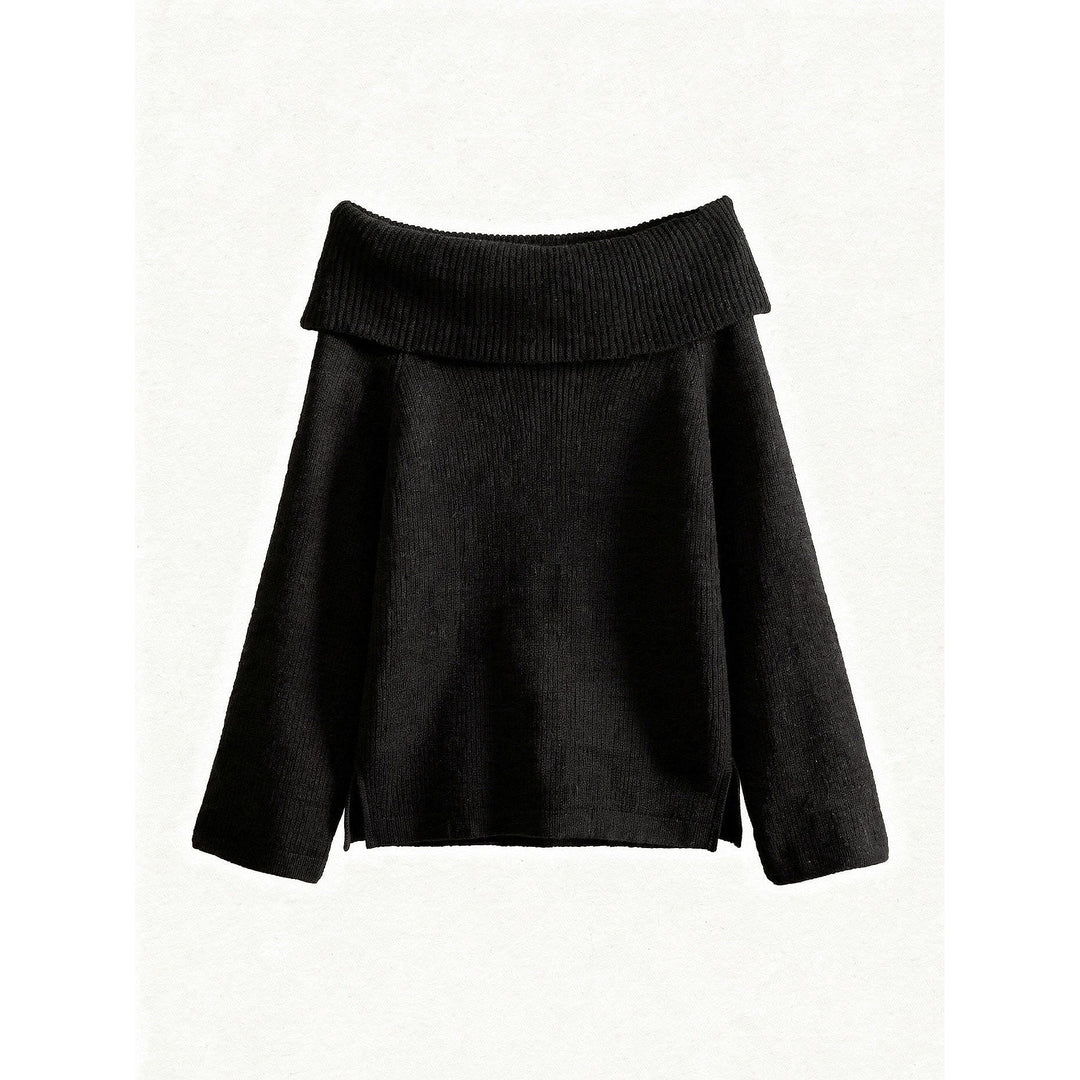 Women's Off Shoulder Knit Top in Black, front view