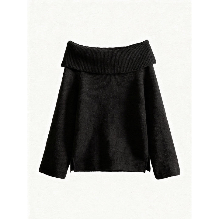 Women's Off Shoulder Knit Top in Black, front view