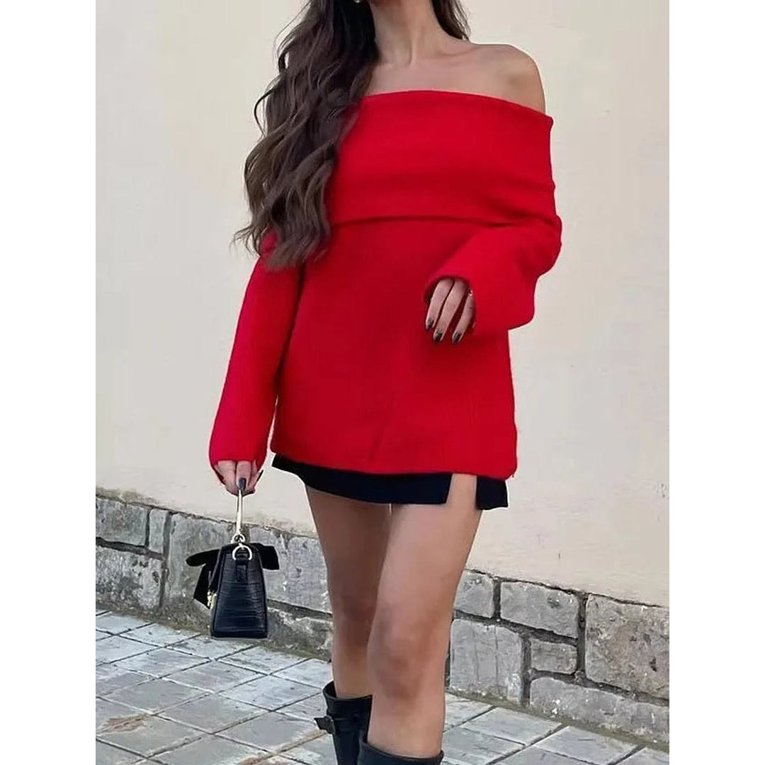 Women's Off Shoulder Knit Top, front view 3