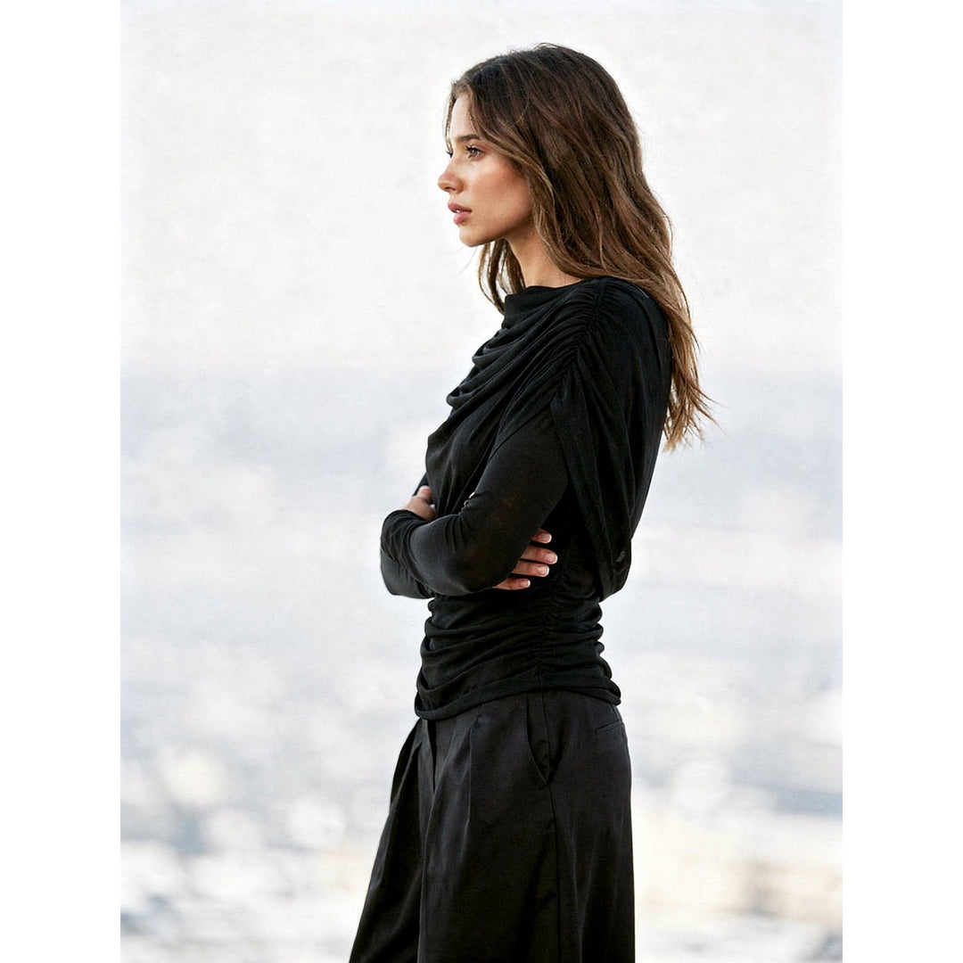 Women's Draped Mesh Top, side view