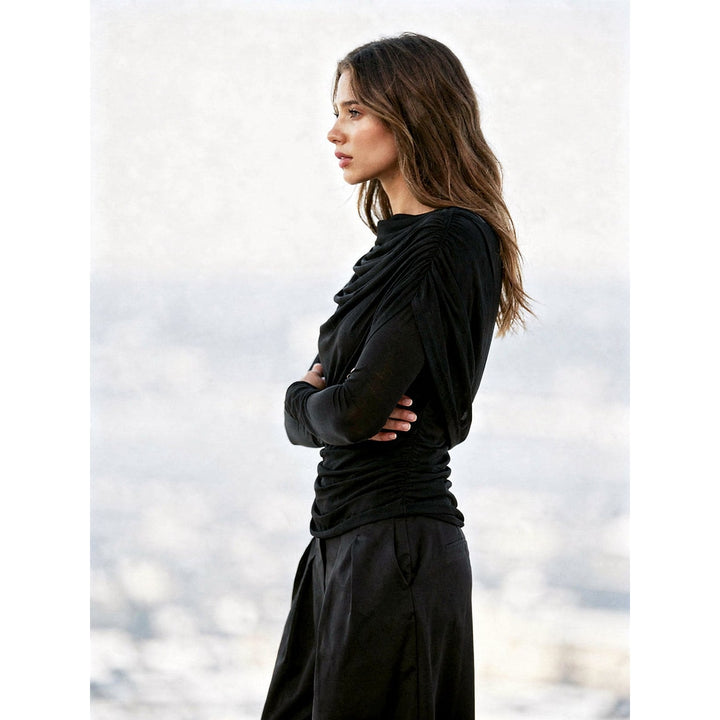 Women's Draped Mesh Top, side view