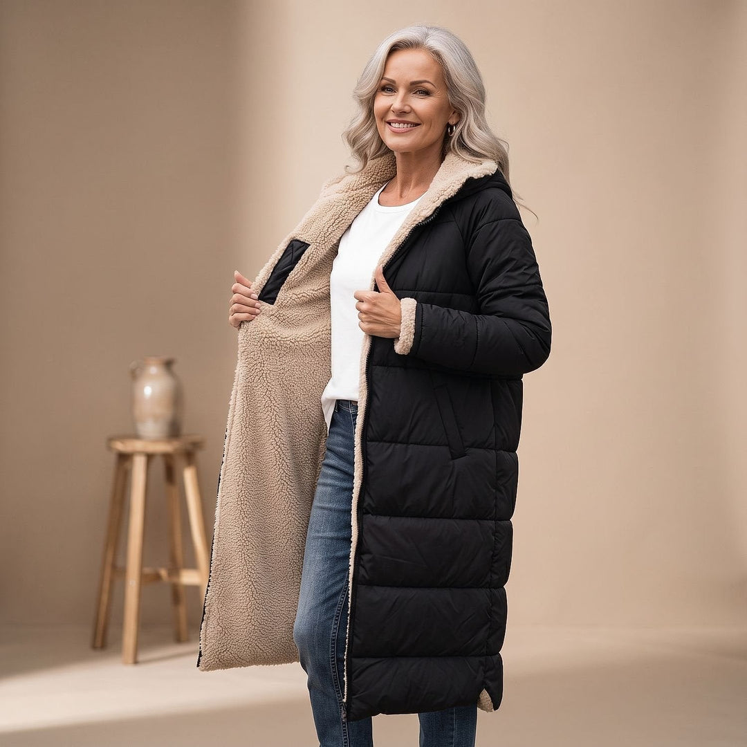 Women's Long Sherpa Lined Puffer Coat, detail view 4