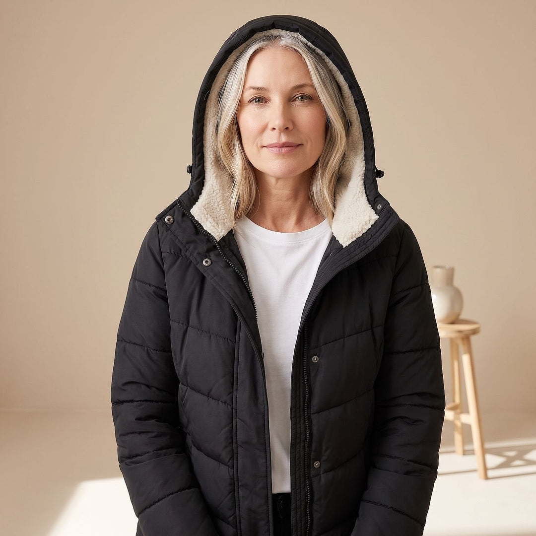 Women's Long Sherpa Lined Puffer Coat, detail view 5