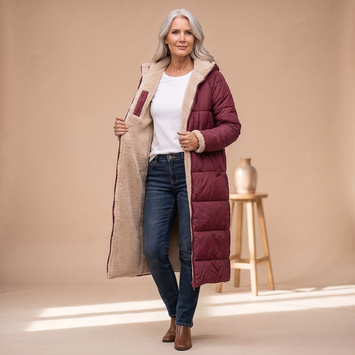 Women's Long Sherpa Lined Puffer Coat, detail view 10
