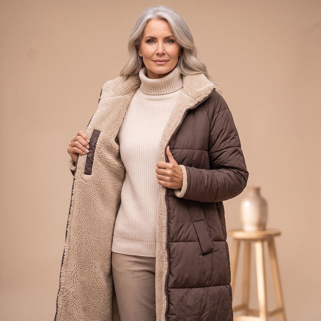 Women's Long Sherpa Lined Puffer Coat, front view