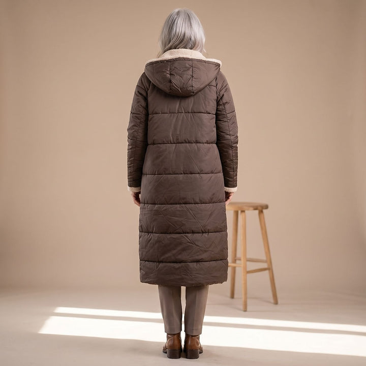 Women's Long Sherpa Lined Puffer Coat, back view