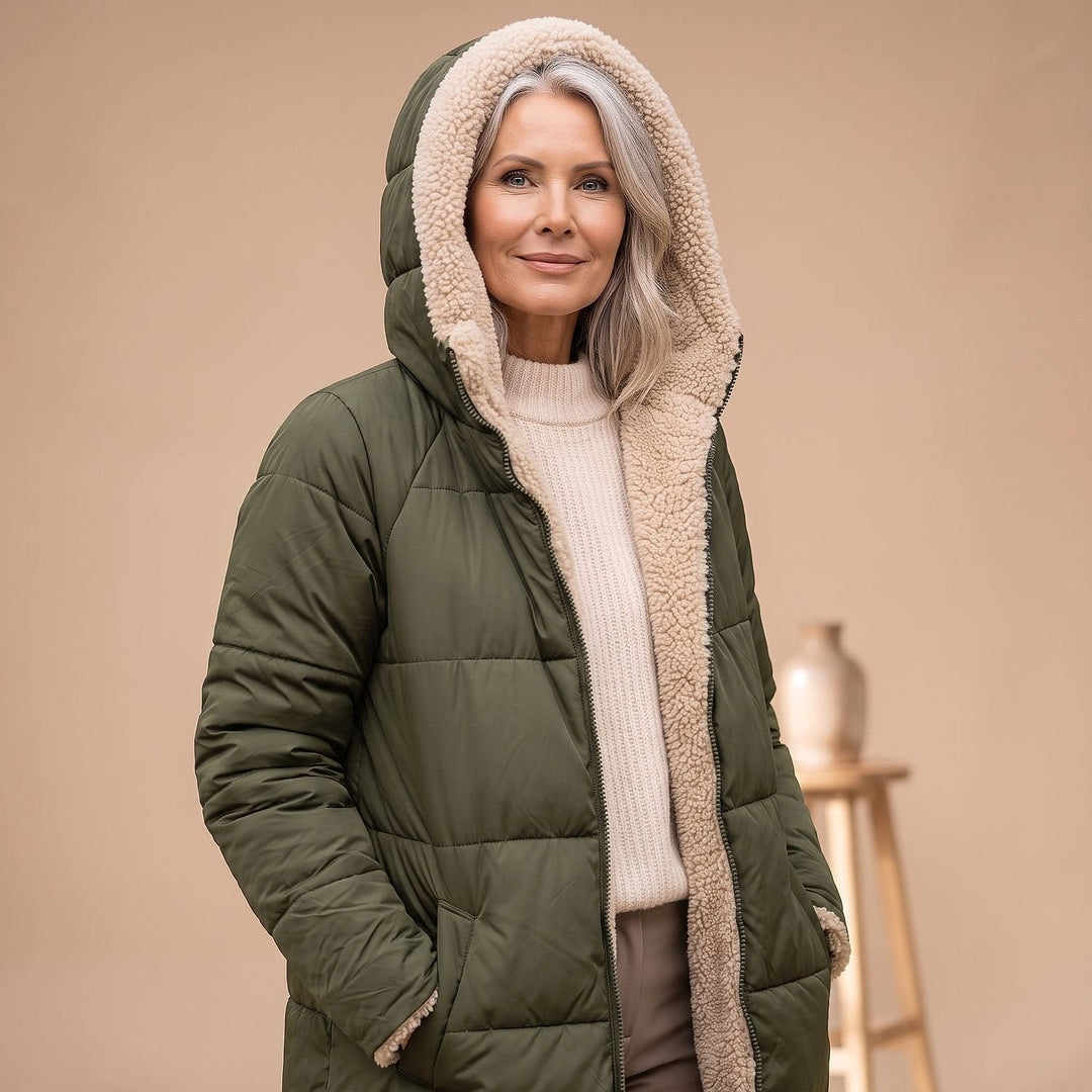Women's Long Sherpa Lined Puffer Coat, detail view 2