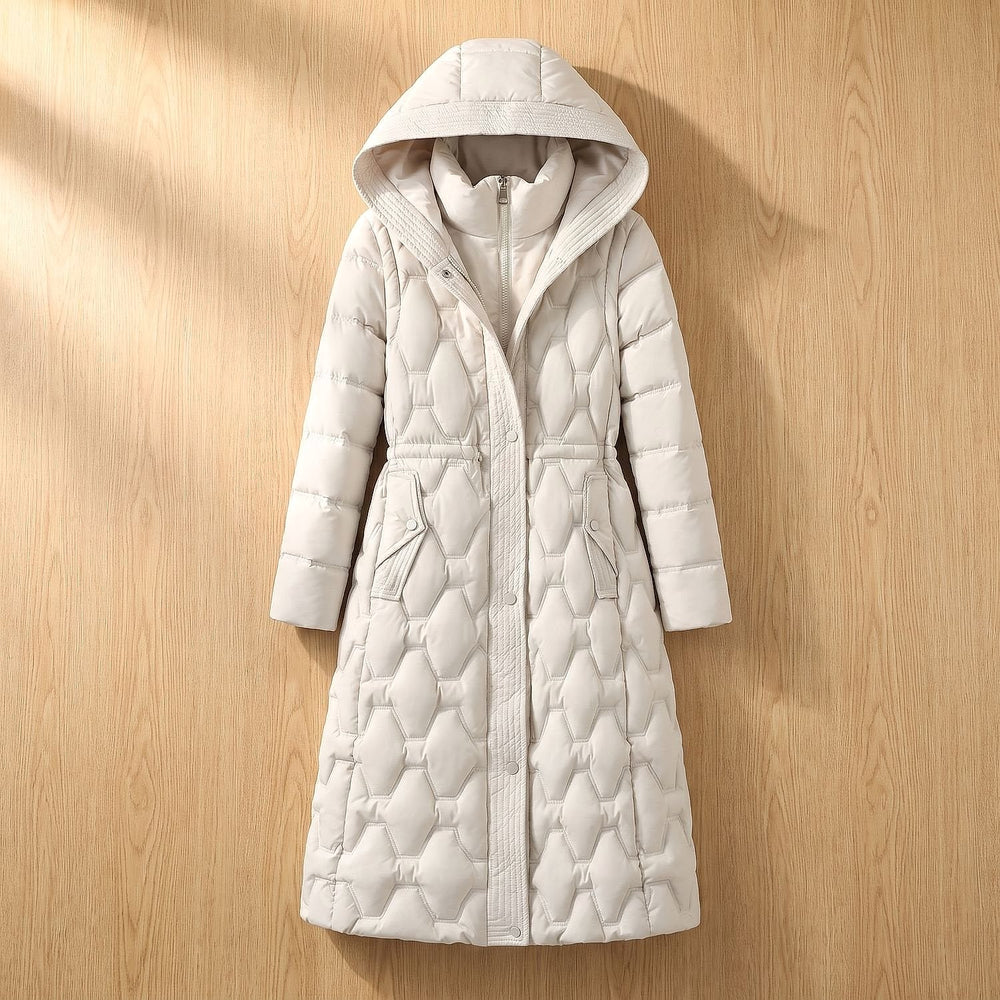 Women's Quilted Hooded Winter Coat in White, front view