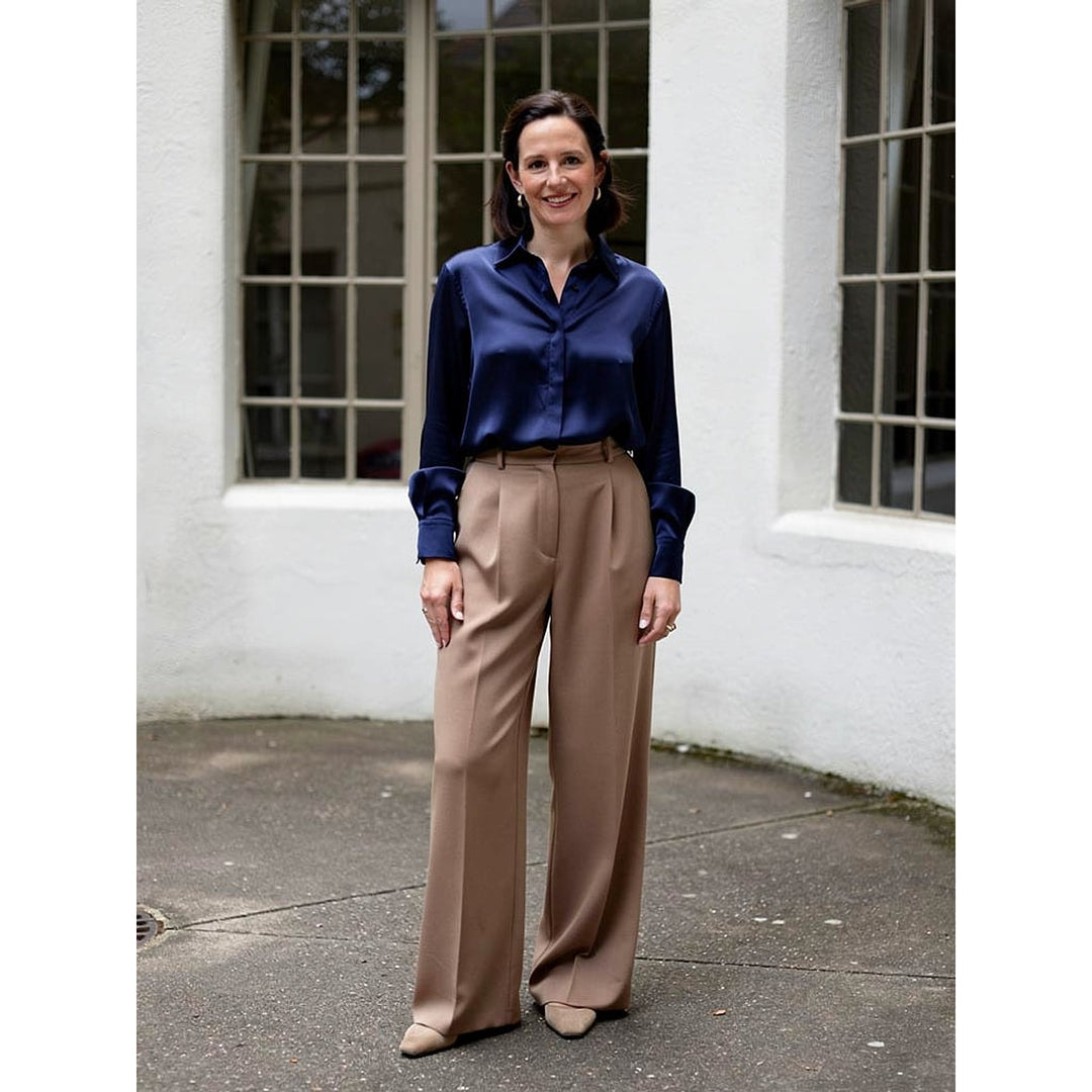 Women's Satin Shirt in Blue, front view