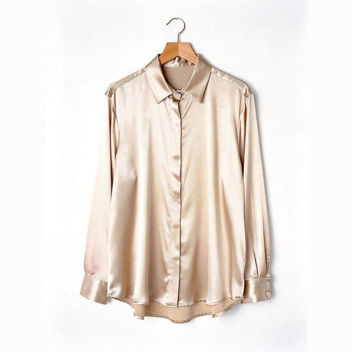 Women's Satin Shirt in Off White, front view