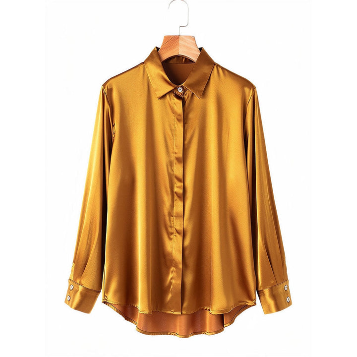Women's Satin Shirt in Gold, front view