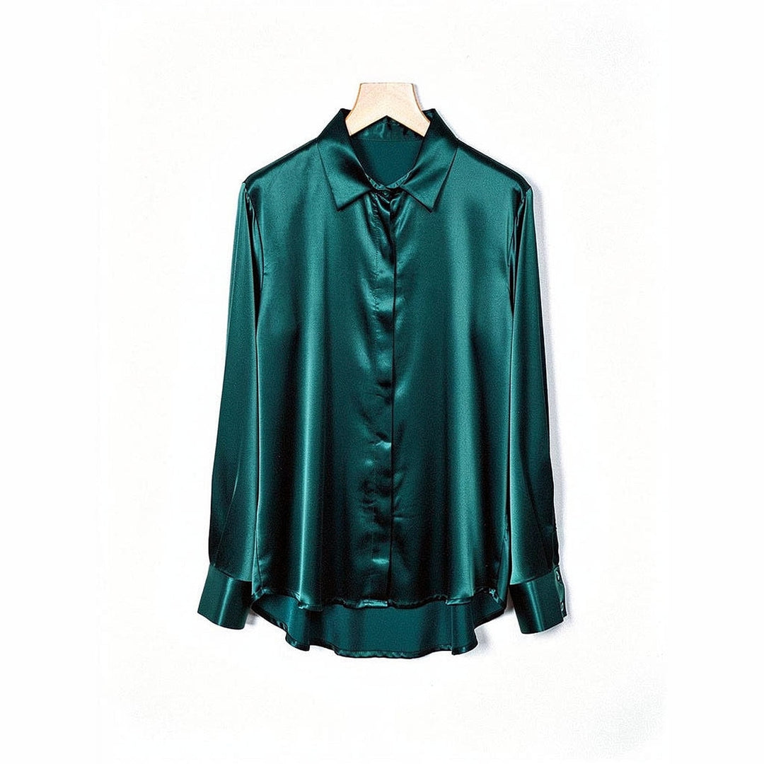 Women's Satin Shirt in Turquoise, front view