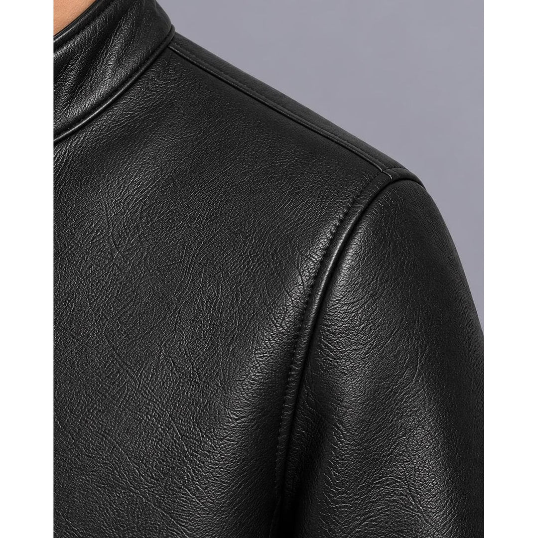 Men's Faux Leather Racer Jacket, detail view