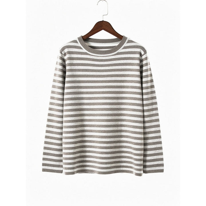 Women's Striped Sweater in Taupe, front view