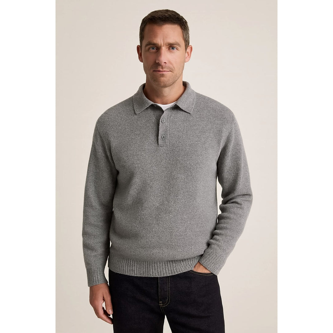 Men's Knit Polo Sweater in Gray, front view