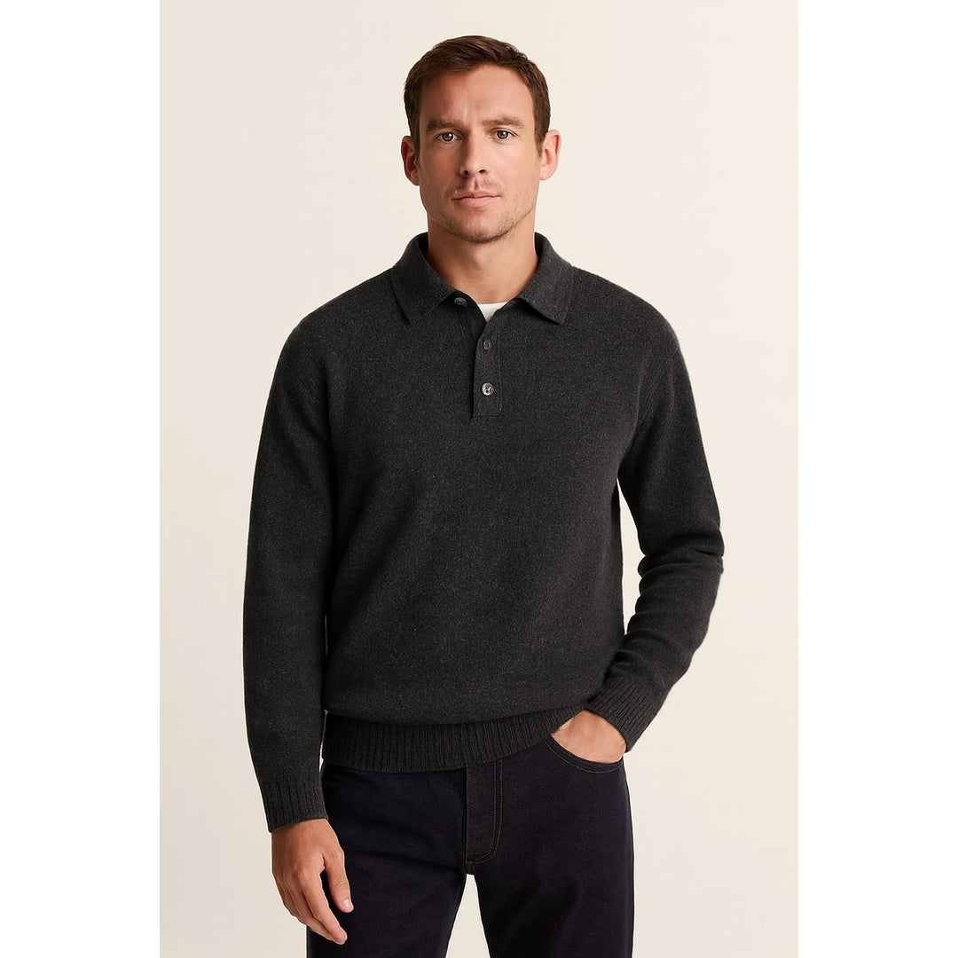 Men's Knit Polo Sweater in Charcoal, front view