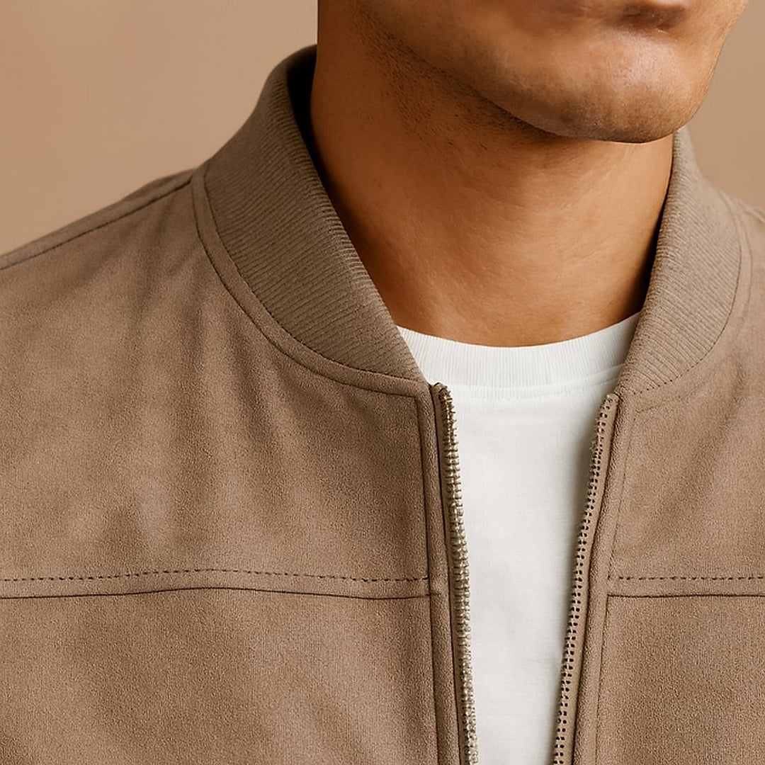 Men's Faux Suede Zip Jacket, detail view
