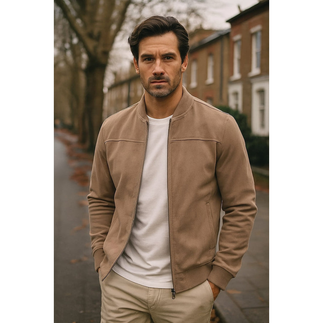 Men's Faux Suede Zip Jacket, worn view