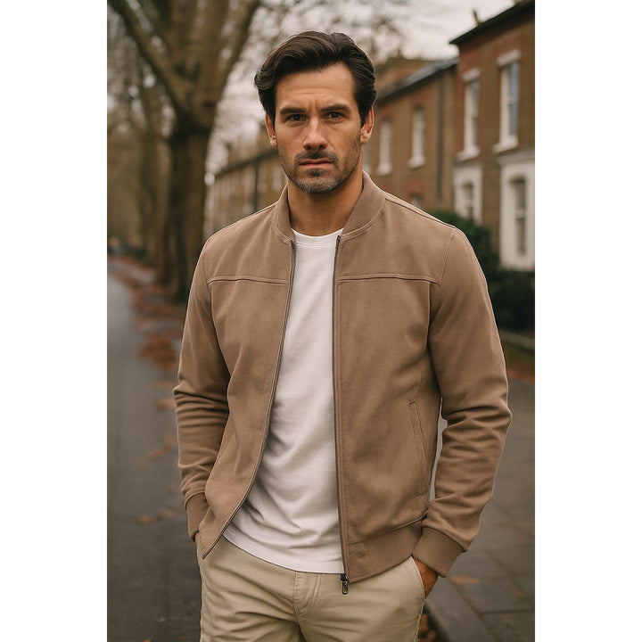 Men's Faux Suede Zip Jacket, worn view