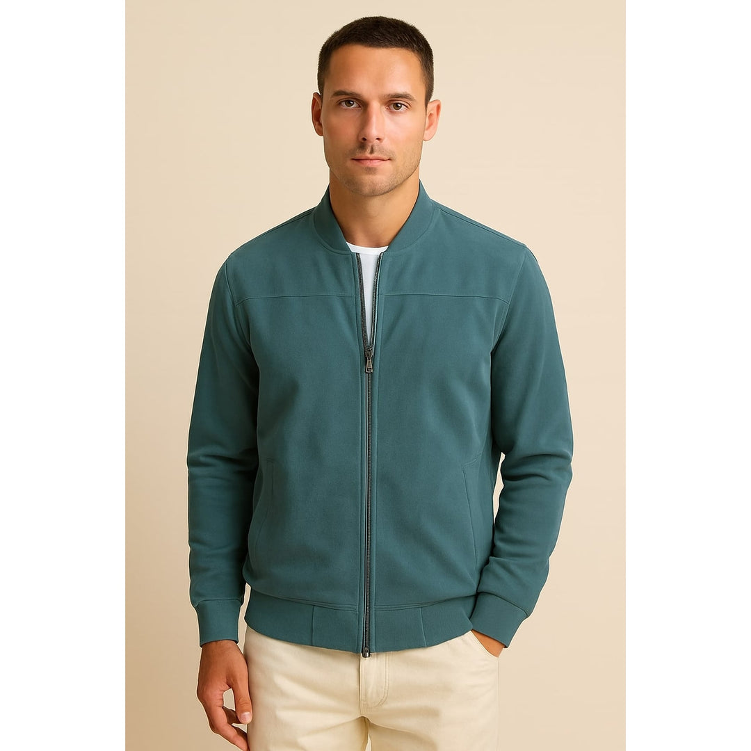 Men's Faux Suede Zip Jacket in Blue, front view