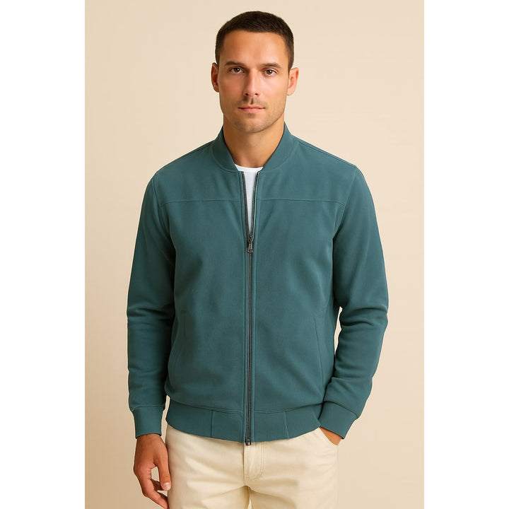 Men's Faux Suede Zip Jacket in Blue, front view
