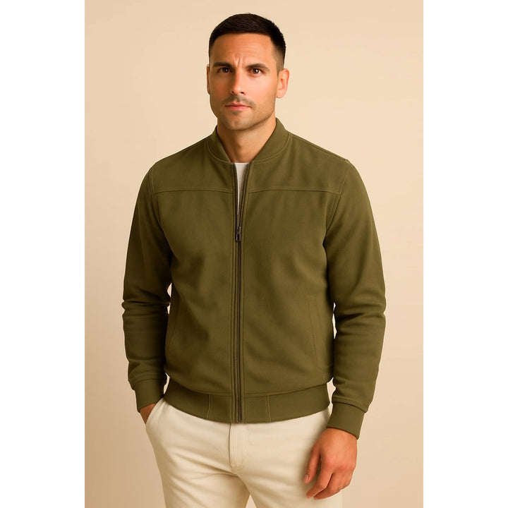 Men's Faux Suede Zip Jacket in Green, front view