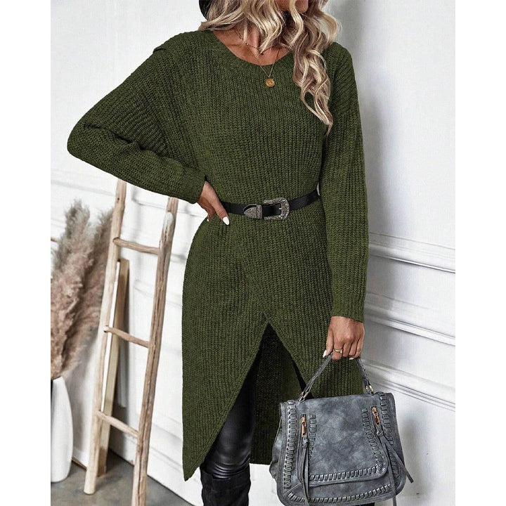 Women's Long Knit Cardigan in Green, front view
