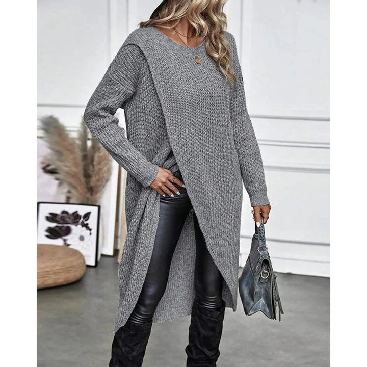 Women's Long Knit Cardigan in Gray, front view