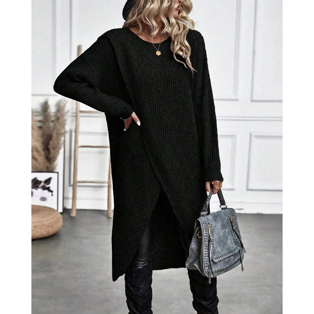 Women's Long Knit Cardigan in Black, front view