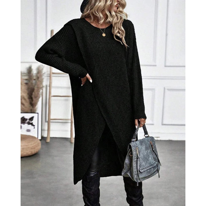 Women's Long Knit Cardigan in Black, front view