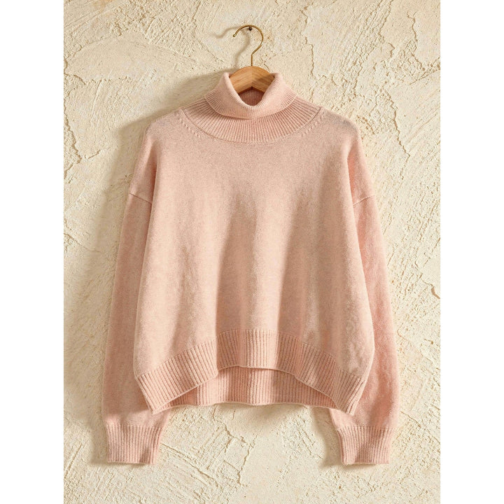 Women's Cropped Turtleneck Sweater in Light Pink, front view